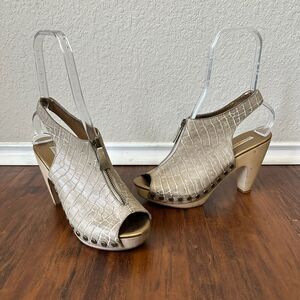 CYNTHIA VINCENT Heeled Sandals Sand Snakeskin Leather Slingback